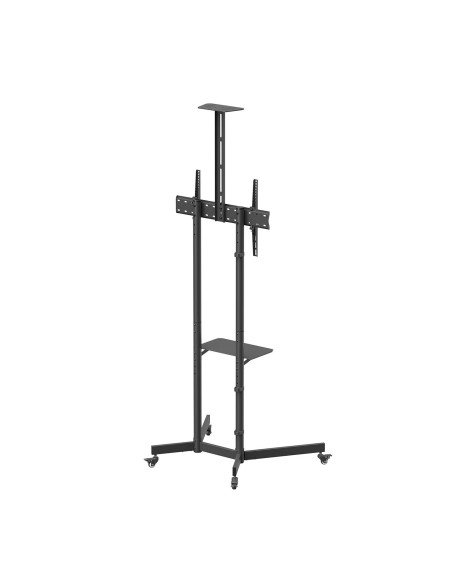 AISENS Soporte De Suelo Eco Con Rueda, Bandeja Para DVD Y Soporte De Cámara Para Monitor TV 45kg De 37-70, Negro