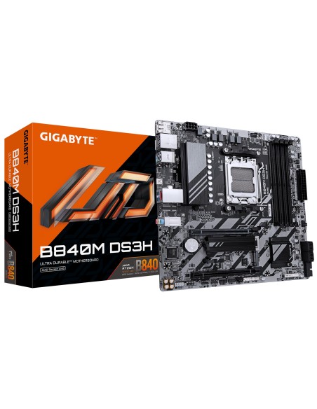 GIGABYTE B840M DS3H Placa base - Procesadores AMD Ryzen 9000, VRM de 8+2+2 fases, hasta 8200 MHz DDR5, 2xPCIe 4.0 M.2, LAN