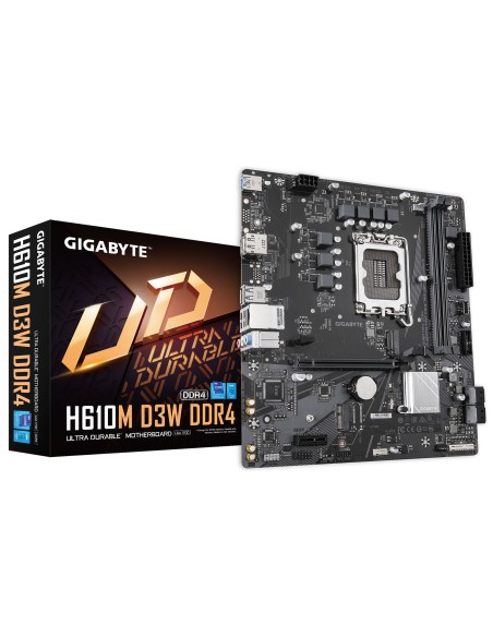 GIGABYTE H610M D3W DDR4 Placa base - Compatible con procesadores Intel Core de 14ª generación, VRM de 5+1+1 fases, hasta 3200 GIGABYTE H610M D3W DDR4 Placa base - Compatible con procesadores Intel Core de 14ª generación, VRM de 5+1+1 fases, hasta 3200
