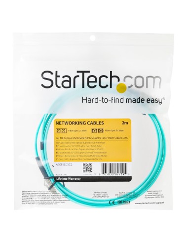 StarTech.com Cable de 2m de Fibra Óptica Multimodo OM3 LC a LC UPC - Full Duplex 50 125µm - para Redes de 100G - LOMMF VCSEL -