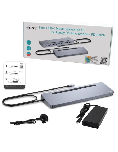 i-tec USB-C Metal Ergonomic 3x 4K Display Docking Station + Power Delivery 100 W