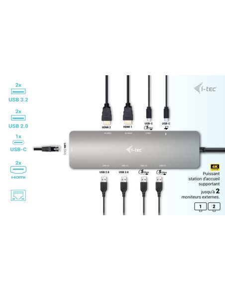 i-tec USB-C Metal Nano 2x Display Docking Station + Power Delivery 100 W