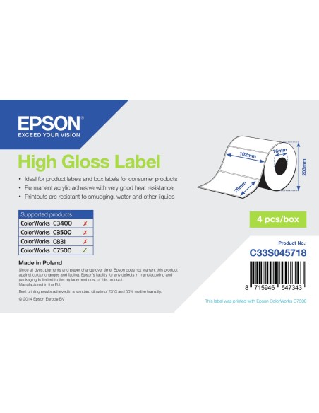 Epson High Gloss Label - Die-cut Roll  102mm x 76mm, 1570 labels