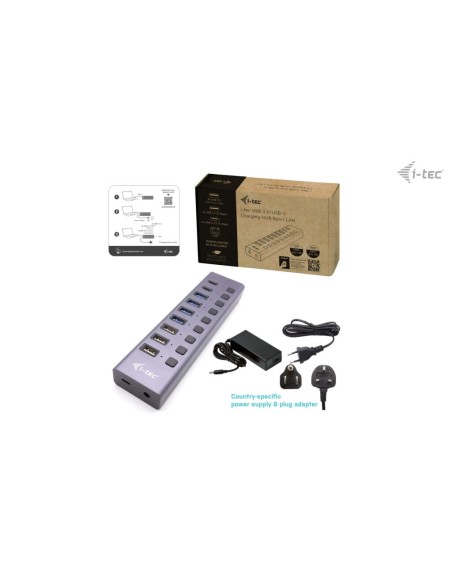 i-tec USB-A USB-C Charging HUB 9port with LAN + Power Adapter 60 W