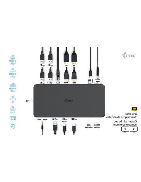 i-tec USB 3.0   USB-C   Thunderbolt 3 Professional Dual 4K Display Docking Station Generation 2 + Power Delivery 100W