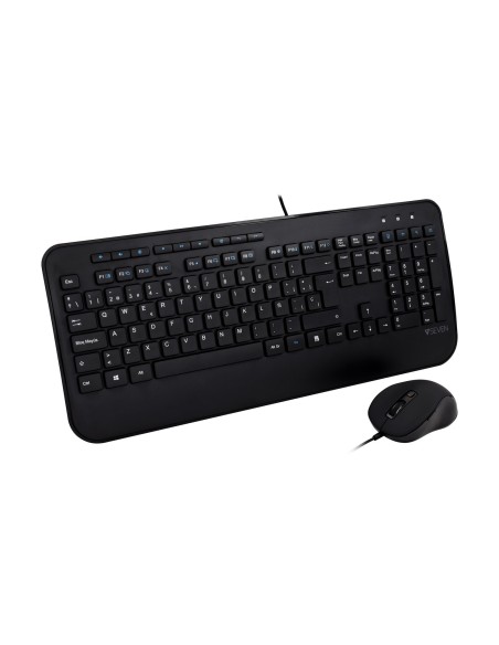 V7 Teclado USB de tamaño completo con reposamuñecas y combo de ratón para ambidiestros - ES