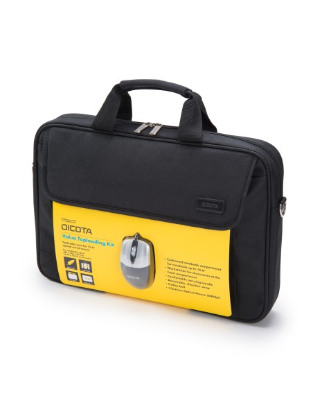 DICOTA Value Toploading Kit 39,6 cm (15.6") Bandolera Negro