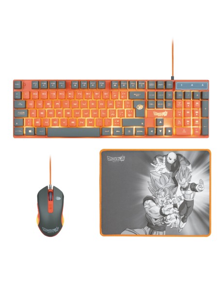 FR-TEC PC Dragon Ball Super PACK Keyboard + Mouse + Mousepad teclado Ratón incluido Juego USB Gris, Naranja