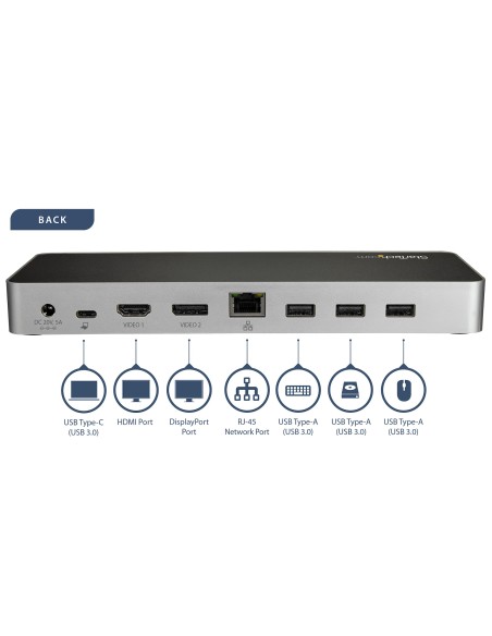 StarTech.com Dock USB C para 2 Monitores 4K 30Hz con HDMI y DisplayPort - Entrega de Potencia 60W - SD - Hub 4x Puertos USB-A StarTech.com Dock USB C para 2 Monitores 4K 30Hz con HDMI y DisplayPort - Entrega de Potencia 60W - SD - Hub 4x Puertos USB-A