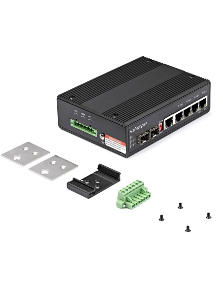 StarTech.com Switch Conmutador Industrial Ethernet Gigabit 6 Puertos - 4x RJ45 PoE - 2 Ranuras SFP PoE+ de 30W 12-48VDC DIN StarTech.com Switch Conmutador Industrial Ethernet Gigabit 6 Puertos - 4x RJ45 PoE - 2 Ranuras SFP PoE+ de 30W 12-48VDC DIN