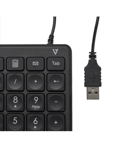 V7 Teclado numérico con cable USB KP350 de - 22 teclas - Teclas de acceso rápido de calculadora, tabulación, retroceso - Cable