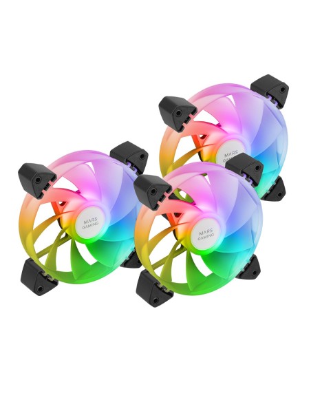 Mars Gaming MF-3AR, Kit 3x Ventiladores 120mm FDB, Aspas Invertidas, Iluminación ARGB 360° Sin Marco, Iluminación Anillo