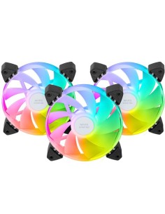 Mars Gaming MF-3AR, Kit 3x Ventiladores 120mm FDB, Aspas Invertidas, Iluminación ARGB 360° Sin Marco, Iluminación Anillo 2