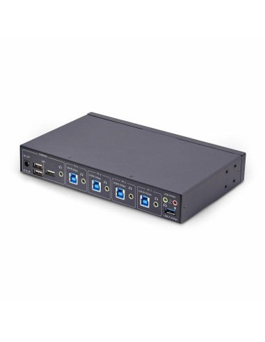 StarTech.com Switch KM USB 4 Puertos con Conmutación por Ratón - Conmutador KM USB 3.0 de Teclado y Ratón para 4 Ordenadores -