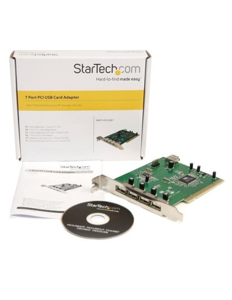 StarTech.com Adaptador Tarjeta PCI USB 2.0 de Alta Velocidad 7 Puertos - 4 Externos y 3 Internos StarTech.com Adaptador Tarjeta PCI USB 2.0 de Alta Velocidad 7 Puertos - 4 Externos y 3 Internos