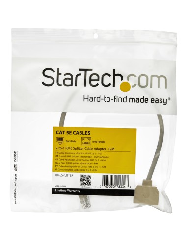 StarTech.com Cable Adaptador Divisor Splitter RJ45 2 a 1 - Hembra a Macho - Divisor Splitter para Cable de Red Ethernet RJ45