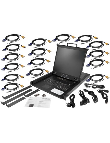 StarTech.com Consola KVM de 16 puertos para Montaje en Rack - Teclado QWERTY - con Cables de 1,8m - Conmutador KVM con Monitor