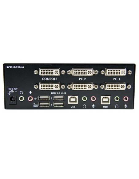 StarTech.com Conmutador Switch KVM de 2 Puertos Doble Monitor DVI Audio 4 Puertos USB 1920x1200
