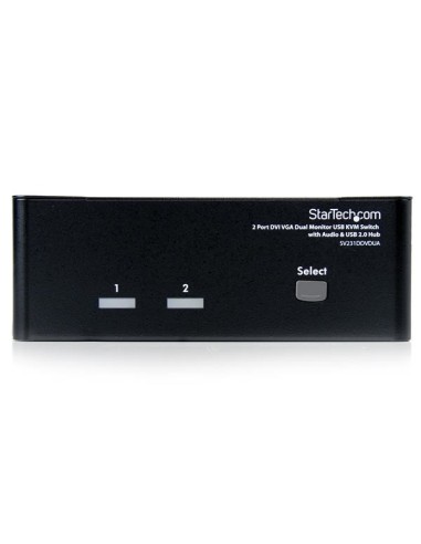 StarTech.com Conmutador Switch KVM de 2 Puertos Doble Monitor DVI VGA Audio 4 Puertos USB 1920x1200