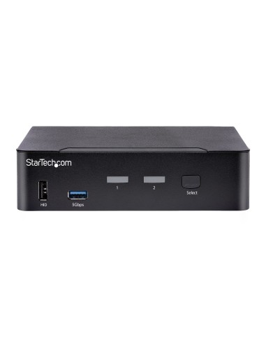 StarTech.com Switch Conmutador KVM USB C Tipo C, KVM de 2 puertos DisplayPort con Vídeo UHD HDR de 4K 60Hz, Audio de 3,5mm, Hub