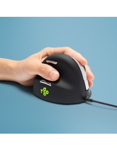 R-Go Tools Ratón ergonómico R-Go HE Break con software de pausa, grande (tamaño de mano ≥ 185 mm), zurdo, cableado, negro