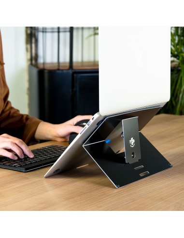 R-Go Tools Soporte para portátil R-Go Riser Attachable, elevador plegable y ajustable para portátil, aluminio, plata