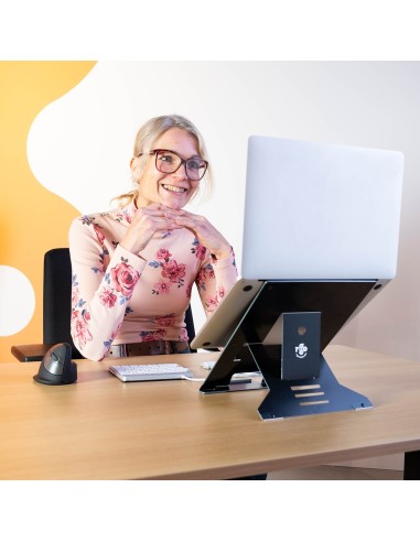 R-Go Tools Soporte para portátil R-Go Riser Document, soporte ergonómico, plegable y ajustable con portadocumentos, negro