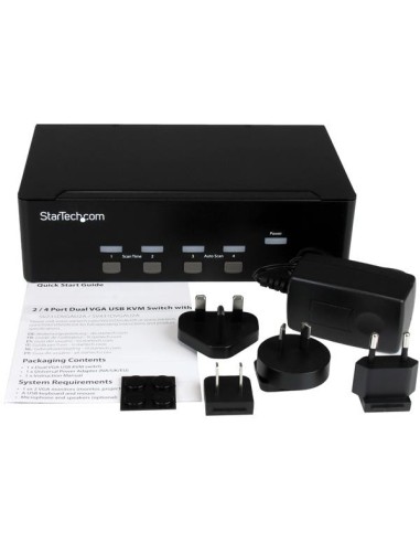 StarTech.com Conmutador KVM de 4 puertos con VGA doble y concentrador USB 2.0 de 2 puertos