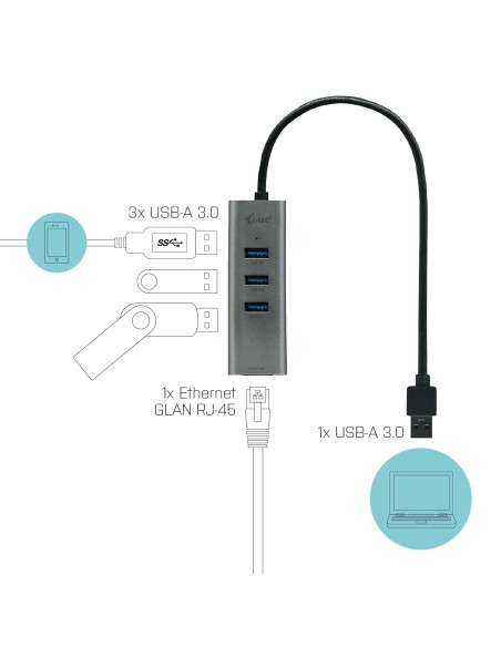 i-tec Metal USB 3.0 HUB 3 Port + Gigabit Ethernet Adapter