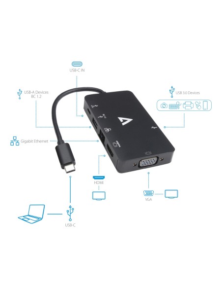 V7 V7UC-U3CRJ45HDVG-BLK Adaptador gráfico USB 3840 x 2160 Pixeles Negro