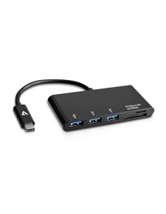 V7 Adattatore USB nero da USB-C maschio a 3 x USB 3.0 A femmina, Micro SD, SD MMC