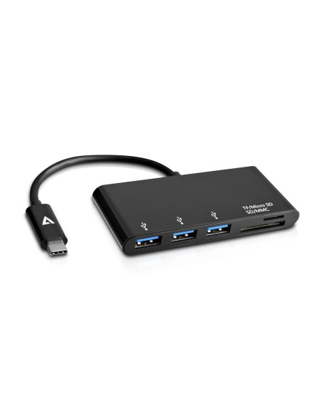 V7 Adattatore USB nero da USB-C maschio a 3 x USB 3.0 A femmina, Micro SD, SD MMC