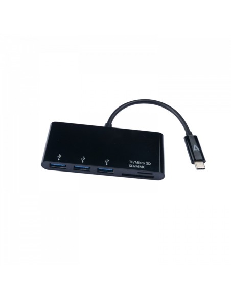 V7 Adattatore USB nero da USB-C maschio a 3 x USB 3.0 A femmina, Micro SD, SD MMC
