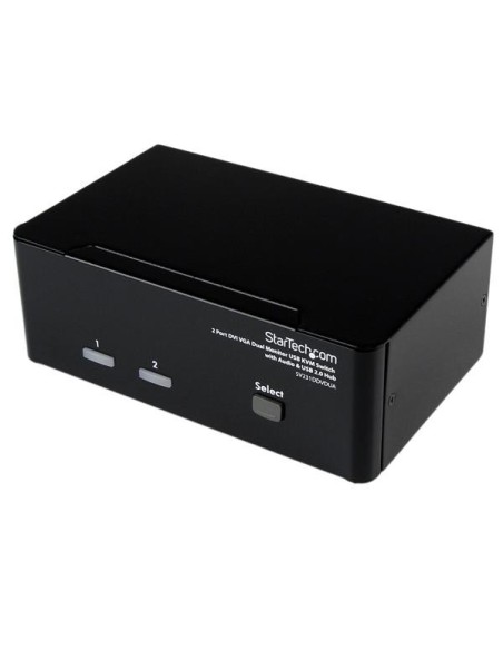 StarTech.com Conmutador Switch KVM de 2 Puertos Doble Monitor DVI VGA Audio 4 Puertos USB 1920x1200
