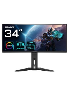 GIGABYTE Monitor de juegos curvo OLED WQHD MO34WQC de 34" - 3440 x 1440, 175Hz, 0.03ms, KVM, 250 cd m², FreeSync Premium Pro,