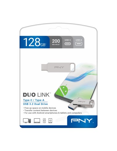 PNY DUO LINK unidad flash USB 128 GB USB Type-A   USB Type-C 3.2 Gen 1 (3.1 Gen 1) Acero inoxidable