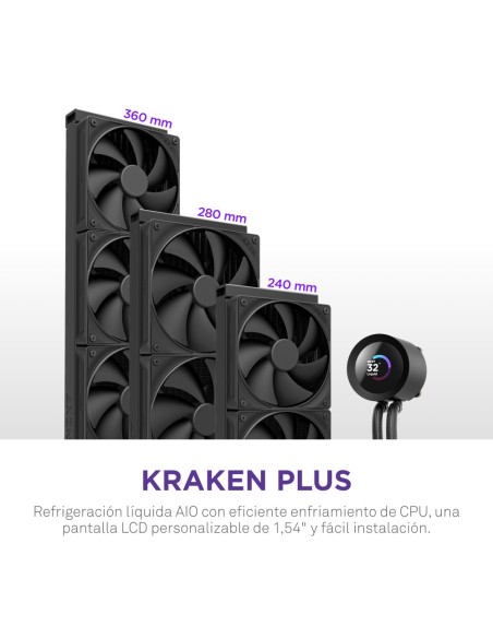 NZXT Kraken Plus 360 Procesador Sistema de refrigeración líquida todo en uno 12 cm Negro