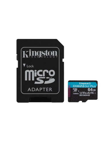 Kingston Technology Tarjeta microSDXC Canvas Go Plus Gen4 de 64 GB, 200 MB s, A2 U3 V30 y adaptador