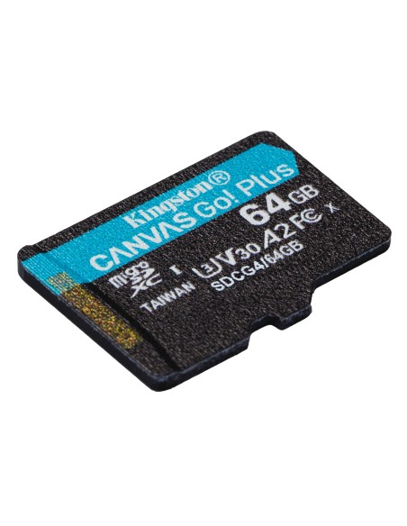 Kingston Technology Tarjeta microSDXC Canvas Go Plus Gen4 de 64 GB, 200 MB s, A2 U3 V30 y adaptador