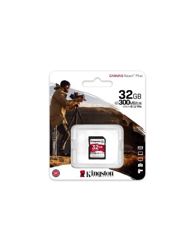Kingston Technology 32GB Canvas React Plus SDHC UHS-II 300R 260W U3 V90 for Full HD 4K 8K