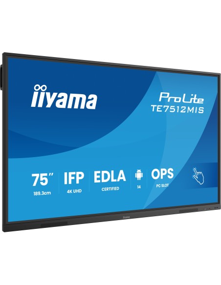 iiyama TE7512MIS-B4AG pantalla de señalización Panel plano interactivo 190,5 cm (75") LCD Wifi 400 cd   m² 4K Ultra HD Negro
