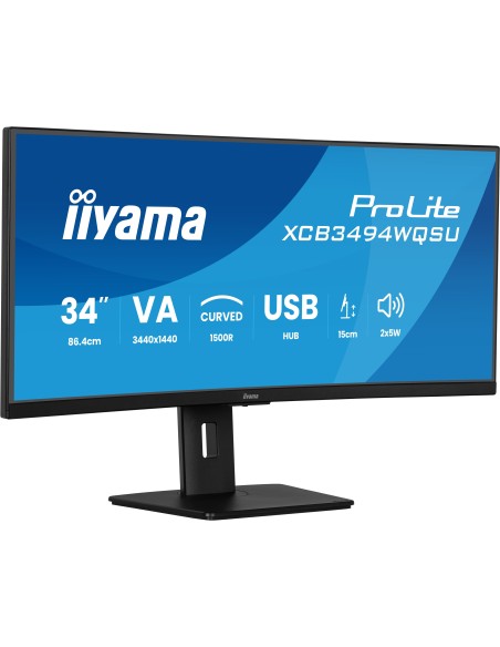 iiyama ProLite XCB3494WQSU-B1 pantalla para PC 86,4 cm (34") 3440 x 1440 Pixeles UltraWide Quad HD LED Negro iiyama ProLite XCB3494WQSU-B1 pantalla para PC 86,4 cm (34") 3440 x 1440 Pixeles UltraWide Quad HD LED Negro