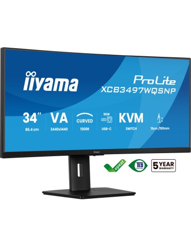iiyama ProLite XCB3497WQSNP-B1 pantalla para PC 86,4 cm (34") 3440 x 1440 Pixeles UltraWide Quad HD LED Negro