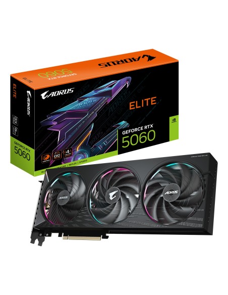 GIGABYTE AORUS GeForce RTX 5060 ELITE 8G Tarjeta Gráfica - 8GB GDDR7, 128bit, PCI-E 5.0, 2722 MHz Frecuencia del núcleo, 3 x