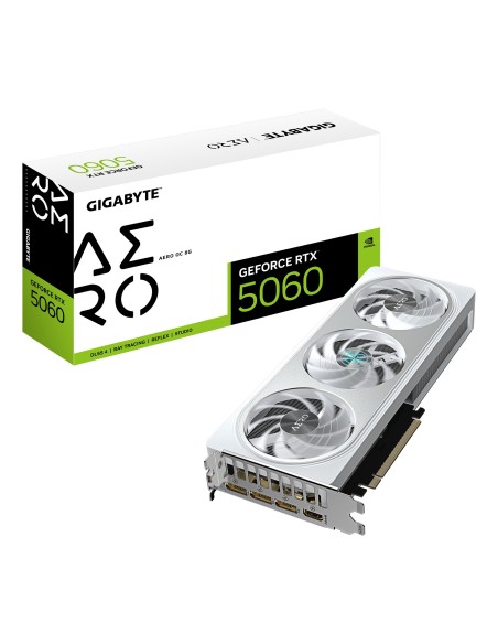 GIGABYTE GeForce RTX 5060 AERO OC 8G Tarjeta Gráfica - 8GB GDDR7, 128bit, PCI-E 5.0, 2595 MHz Frecuencia del núcleo, 3 x