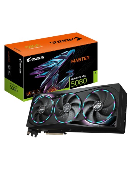 GIGABYTE AORUS GeForce RTX 5080 MASTER 16G Tarjeta Gráfica - 16GB GDDR7, 256 bits, PCI-E 5.0, 2805MHz Core Clock, 3 x