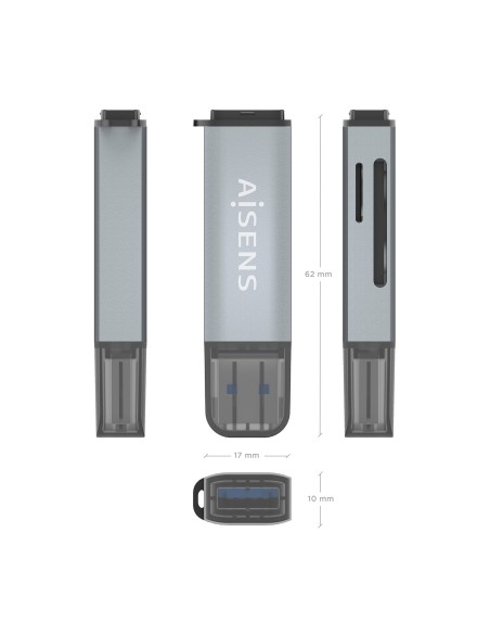AISENS Lector De Tarjetas SD, Micro SD, MMC, Rs-MMC, MMC Micro, USB-A, Gris
