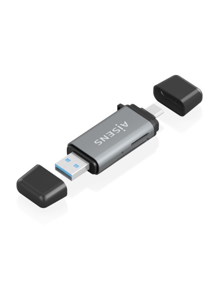 AISENS Lector De Tarjetas SD, Micro SD, MMC, Rs-MMC, MMC Micro, USB-A y USB-C, Gris