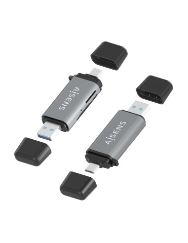 AISENS Lector De Tarjetas SD, Micro SD, MMC, Rs-MMC, MMC Micro, USB-A y USB-C, Gris