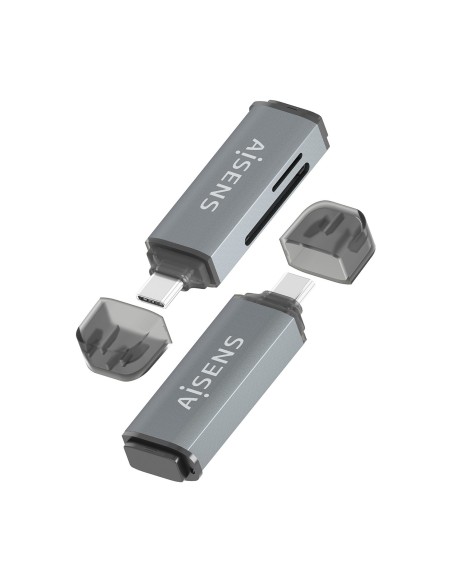 AISENS Lector De Tarjetas SD, Micro SD, MMC, Rs-MMC, MMC Micro, USB-C, Gris